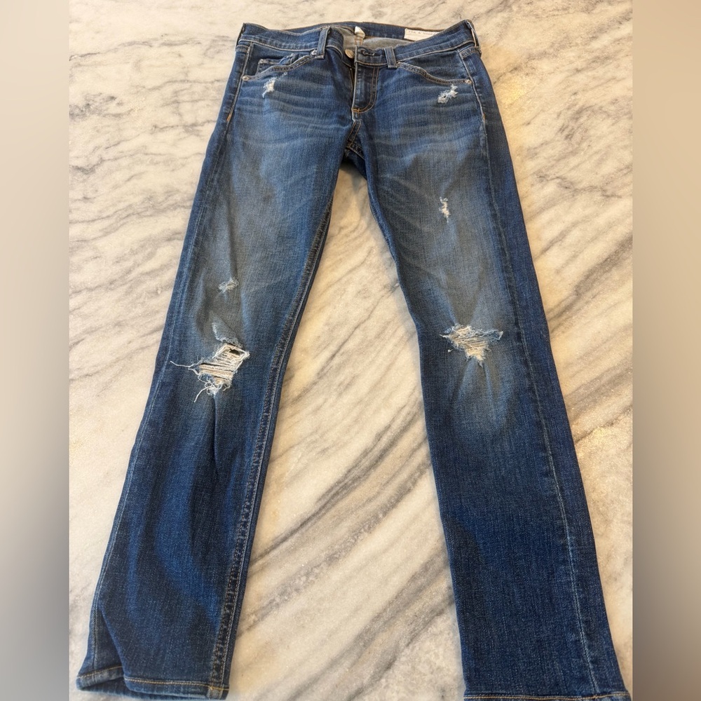 rag & bone Distressed Dark Blue Straight Leg Jeans